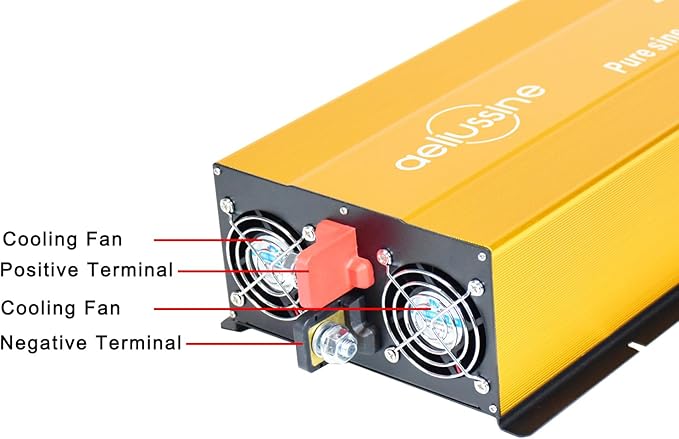 3000W Pure Sine Wave Inverter-12V DC to 120V AC Power Converter with 2 AC Outlets, 12 Volt Power Inverter for Truck, Rv, Camping, Home