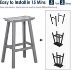 nalone 29 Inch Outdoor Bar Stools Set of 2, HDPE Bar Chairs with Footrest, Weather Resistant Barstools Outside Counter Height Stools for Yard, Balcony (Grey, 29'' Barstools Set of 2)