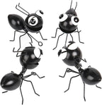 Metal Yard Art Garden Decor Cute Ant Outdoor Fence Decorations Lawn Ornaments - Set of 4 Black