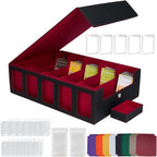 Larger Trading Card Storage Box for Top Loaders, 3900+Card Deck Case with Portable Handle & Commander Display, 500 Sleeves, 5 Toploaders, 15 Stoppers, 24 Dividers, 1 Dice Tray, for MTG/TCG Magic Cards