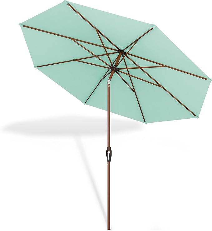 Midtown Umbrellas Sunbrella Umbrella Outdoor Patio Umbrella 2-9 Feet in Canvas Glacier Acrylic Fabric, Auto-Tilt Aluminum Frame For Backyard Umbrella, Deck Umbrella & Porch Umbrella - Wooden Pole