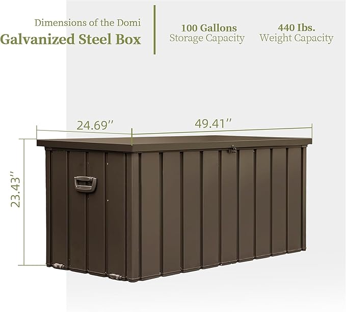 Metal Storage Box for Outdoor Dark Brown Lockable Water-Resistant Deck Box for Patio Garden Tools Organization Rust-Resistant Heavy-Duty Outside Storage Box (100 Gallon)