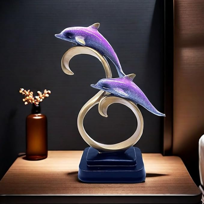 Resin Dolphin Statue Sculpture Frgurine Gift for Home Office Living Room Desktop Display Decorative Decoration (Purple)