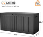 Outdoor Storage Box, 72 Gallon Deck Box Waterproof, Resin Patio Storage Bin for Package Delivery, Patio Furniture Cushion, Garden Tools, Pool Accessories, Weatherproof, Black