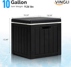 VINGLI 10 Gallon Outdoor Deck Box, Outdoor Patio Deck Box with Built-in Handles, All-Weather Square Storage Container for Garden, Poolside & Balcony (Black)