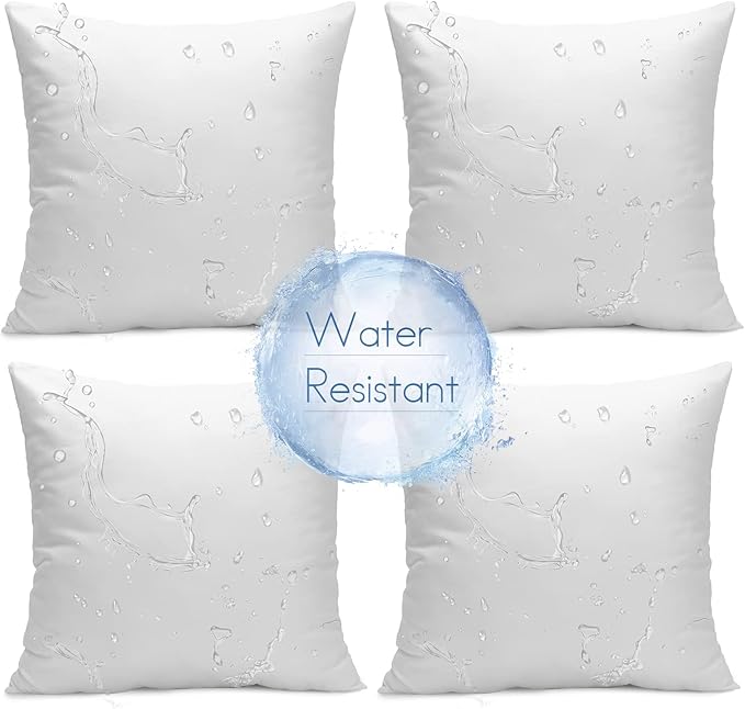 Ashler 16 x 16 Outdoor Pillow Inserts Set of 4 Water Resistant Throw Pillow Inserts Hypoallergenic Pillow Insert for Patio, Bench, Garden, Indoor Outdoor Decorative