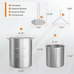 Bonnlo 30QT Aluminum Stock Pot for Boiling Seafood, Crawfish & Crab, Frying Turkey & Steaming Tamales, Large Boil Pot with Strainer Basket, Lid, Lifting Hook & Steamer Rack for Outdoor Cooking