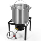 Barton 64 Quart X-Large Turkey Deep Fryer Steamer Burner BBQ Fair Clam Seafood Cajun Boiler Pot 64 Qt Capacity 100,000 High-Pressure Burner, 3PCS Set