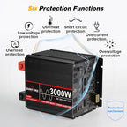 3000W Pure Sine Wave Power Inverter 12V DC to 110V AC Converter Peak Power 6000W Car Inverter with 4 AC Outlets, 1 USB Port, Cables Included & Remote Controller for RV Truck Off-Grid Solar