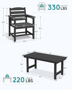 SERWALL Outdoor Dining Set for 6, HDPE Outdoor Furniture with Umbrella Hole & 1 Cushioned Bench & 4 Outdoor Dining Chairs, Black