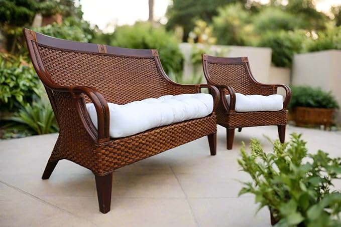 RSH DECOR: Sunbrella Tufted Wicker Loveseat Cushion | 41” x 19" | Water and Fade-Resistant Performance Fabric | Outdoor Settee Cushion for Patio Furniture | Canvas Taupe