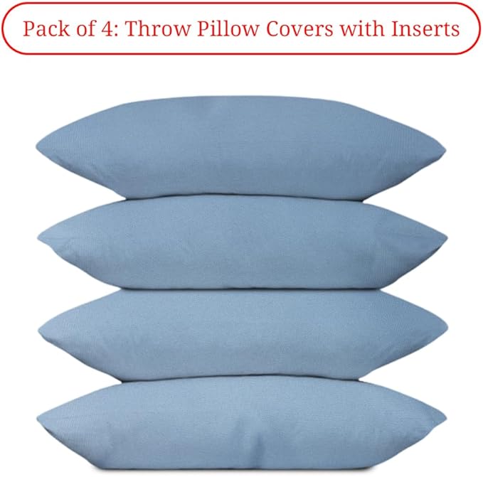 Covers & All Premium Square Throw Pillow Inserts with Covers Set of 4, 16 x 24 Inches Sky Blue, Decorative Cushions for Couch Sofa Home Decor Office Travel UV Resistant Waterproof Soft Cushions