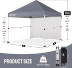 CROWN SHADES 10x10 Pop Up Canopy Tent with 1 Comercial Kit, Instant Commercial Tent with Patended Centerlock, 400D Silver Coated Fabric, 1 Sidewall, 4" Wheels, Sto'N Go Bag,Grey
