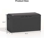Patiolife 100 Gallon Resin Deck Box with Cushion, Large Outdoor Storage Box for Garden Tools, Pool Supplies, Waterproof and Lockable, Black