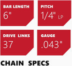 KAKEI 6 Inch Chainsaw Chain 1/4" Pitch .043" Gauge 37 Drive Links Pole Saw Chain (3 Chains) - Semi Chisel