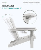 SERWALL Folding Adirondack Chair Set of 2, Reclining Adirondack Chair with 3 Recline Positions, All Weather HDPE Outdoor Adirondack, White