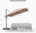 PURPLE LEAF 9 FT Outdoor Umbrella with Base Patio Cantilever Aluminum Umbrella with 3 Years Fade Resistance Recycled Fabric Offset Square with 360-degree Rotation for Deck Pool Garden, Sand Dune