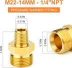 GASHER 5Pcs Brass M22 Pressure Washer Fitting,M22-14mm Male x 1/4"NPT Male Thread Fittings,For Pressure Washer Hose