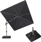 PURPLE LEAF 9' X 12' Left-right Tilting Patio Umbrella with Base Outdoor Swivel Cantilever Offset Aluminum Umbrella with Champagne Frame and 360-degree Rotation for Garden Deck Pool, Grey