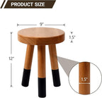 Rubber Wood 9" Round Plant Stand |Dip Dyed Black Stool, Wood Riser |Milking Stool (12" H)