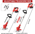 Weed Wacker Cordless Electric Brush Cutter Stringless Weed Eater with 2 Types Blades 2 Batteries Lightweight for Garden Yard Lawn Trimming/Pruning,1 Charger Red