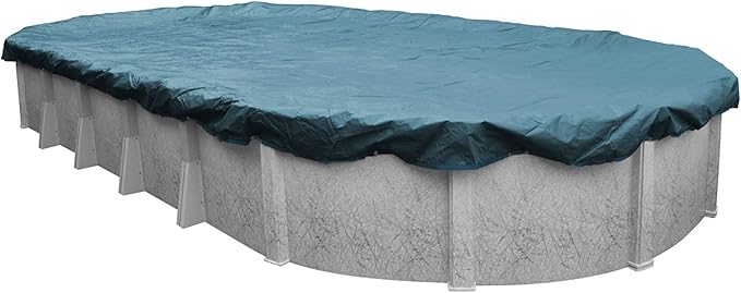 Pool Mate 16 x 32 ft Deluxe Blue Winter Oval Pool Cover for Above Ground Pools, 4 ft Overlap (20 x 36 ft Cover Size), Solid 10 x 10 Scrim, 2.91 oz/yd2, 12-Year Warranty, Style: 581632-4A