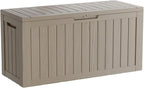 80 Gallon Waterproof Deck Box, Lockable Resin Storage Box for Patio Furniture Cushions Garden Tools and Outdoor Delivery Storage, Coffee
