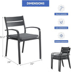 Soleil Jardin Outdoor Aluminum 2-Piece Patio Dining Chairs with Cushions, Stackable Bistro Chairs for Balcony, Garden, Backyard, Dark Grey Finish & Grey Cushion
