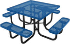 COATEDOUTDOORFURNITURE Heavy-Duty Portable Outdoor Picnic Table with Umbrella Hole, Punched Steel Commercial-Grade Patio Dining Furniture Made in America (46" Square Top, Textured Light Blue)