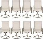 Patio Swivel Chairs Set of 8, Outdoor Swivel Chairs with Armrest, High Back Patio Chair with Metal Frame, All-Weather Outdoor Dining Chair for Deck, Porch and Lawn, Ivory Beige