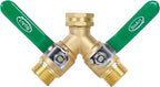 BoArt Brass Garden Hose Splitter 2 Way Heavy Duty, Y Valve Hose Splitter With Stainless Steel Long Handle, 3/4" GHT Thread Y Valve Water Garden Hose Tap Adapter
