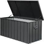 Heavy-Duty Outdoor Metal Storage Box Dark Gray Lockable Water-Resistant Deck Box for Patio Garden Tools Organization Rust-Resistant Outside Storage Box (120 Gallon)