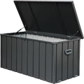 200 Gallon Outdoor Deck Box Lockable Metal Indoor Outdoor Storage Container with Side Handle, Waterproof Storage Box with Rolling Castors for Patio Garden Tools, Pools Equipment, Cushions, Gray