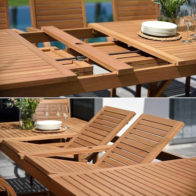 Amazonia Jefferson 9-Piece Patio Extendable Dining Table Set | Brown Wicker Chairs with Cushion | Ideal for Outdoors and Indoors