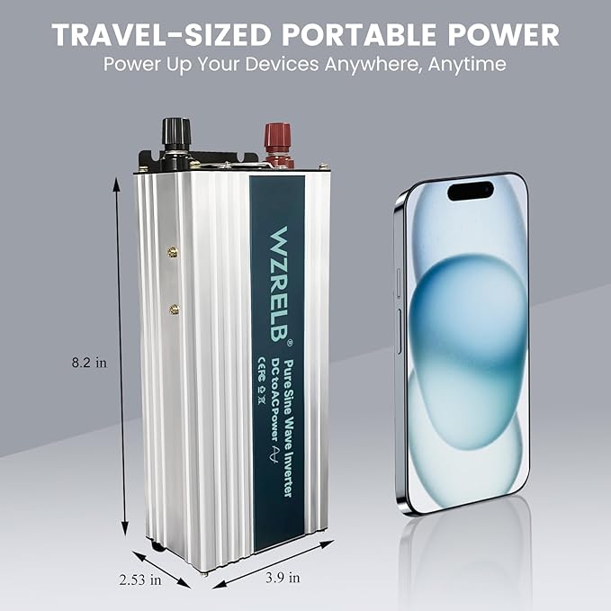 WZRELB 500W Pure Sine Wave Inverter 24V DC to 110V 120V AC Power Converter with LED Display, Off-Grid Portable Power Inverter with 2 AC Outlets for Home, RV, Truck, Camping