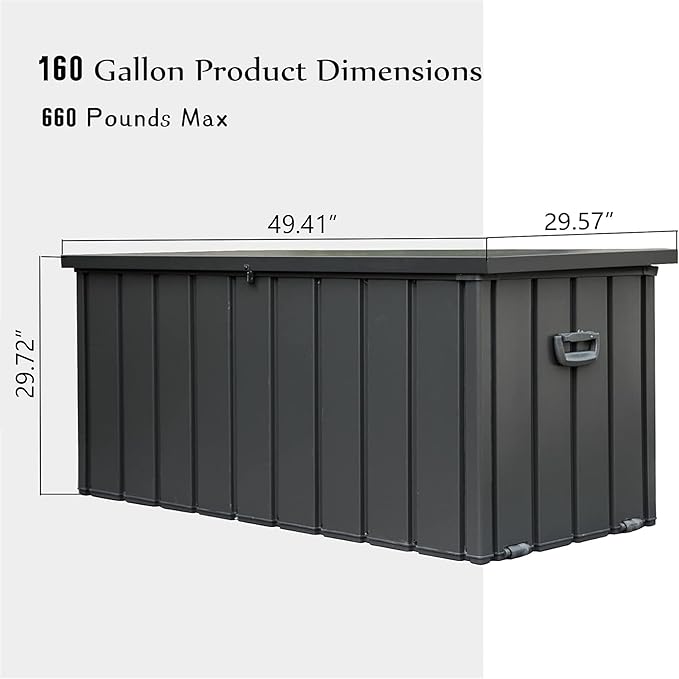 Heavy-Duty Outdoor Metal Storage Box Dark Gray Lockable Water-Resistant Deck Box for Patio Garden Tools Organization Rust-Resistant Outside Storage Box (160 Gallon)