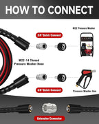 Flexible Pressure Washer Hose 100 FT, 3600 PSI Kink Resistant Power Washer Hose Replacement, 1/4" electric Washer Hose Extension With M22 x 3/8" Quick Connector