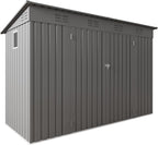 4 * 9.2 * 6 FT Outdoor Storage Shed, Galvanized Steel Garden Shed with Lockable Door & Window, Waterproof Metal Tool Storage for Garden, Backyard, Patio, Lawn(Gray)
