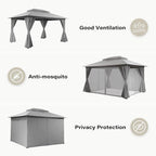 Outdoor Patio Gazebo 10x13FT, Heavy Duty Party Tent & Shelter with 2-Tier Roof and Expansion Bolts, Mosquito Nettings and Privacy Screens for Backyard, Garden, Poolside, Gray