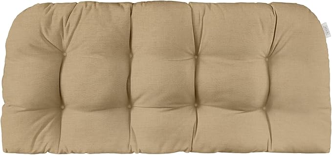 RSH DECOR: Sunbrella Tufted Wicker Loveseat Cushion | 41” x 19" | Water and Fade-Resistant Performance Fabric | Outdoor Settee Cushion for Patio Furniture | Canvas Heather Beige