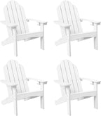 LUE BONA HDPS Adirondack Chairs Set of 4, Fire Pit Outdoor Chair Weather Resistant with Cup Holder, Modern Plastic Chair Plastic for Patio, Deck, Proch, 350LBS, White
