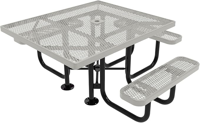 COATEDOUTDOORFURNITURE Heavy-Duty Portable ADA-Compliant Outdoor Picnic Table with Umbrella Hole, Expanded Metal Patio Dining Furniture Made in America (46" Square Top, Textured Grey)