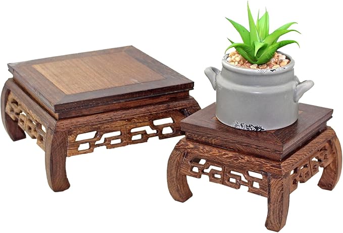 GOLDY&WENDY Solid Wood Ornaments Base Chicken Wing(Ji Chi) Wood Curved Feet Square Display Stand Practical Teapot Vase Bonsai Pedestal