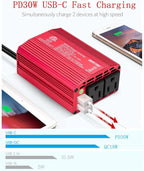 BESTEK 300W Power Inverter - DC 12V to 110V AC Converter, Fast Car Charger Adapter with 30W USB-C/18W Quick Charge/Dual 110V AC Car Plug Outlet for Laptop