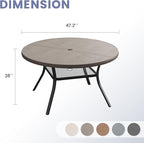 VICLLAX Outdoor Patio Round Dining Table, 47.2"x 47.2" Aluminum Tabletop with Storage Shelf for Deck Lawn Garden Backyard, Antique Grey