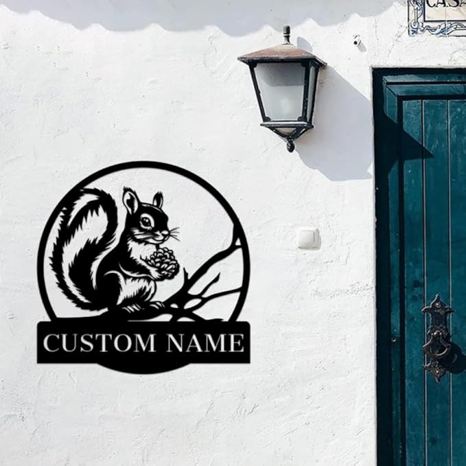 Personalized Squirrel Metal Wall Art,Custom Squirrel Metal Name Sign,Home Decor,Garden Decoration,Squirrel Lover Gift,Housewarming Gift squirrel