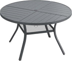 DIFY 47.2" Round Outdoor Patio Dining Table for 6, All-Weather Metal Steel Slatted Patio Table with 1.57" Adjustable Umbrella Hole, for Lawn Garden Porch Backyard, Grey