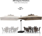 PURPLE LEAF 10 Feet Solar Powered LED Square Cantilever Umbrella With Base Patio Umbrellas Windproof Hanging Umbrella Outdoor Umbrellas Offset Umbrellas, Beige