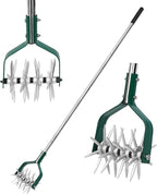 Rotary Cultivator Tiller Adjustable S/S Handle Rotary Tiller with Detachable Solid Metal Tines Garden Cultivator Lawn Tiller and Manual Tiller for Loosing and Mixing Soil