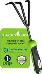 Garden Guru Hand Cultivator Rake Tiller Tool – High Carbon Steel for Ultimate Strength - Rust Resistant – Ergonomic Handle – Great for Gardening Cultivating Loosening Weeding (2 Pack)